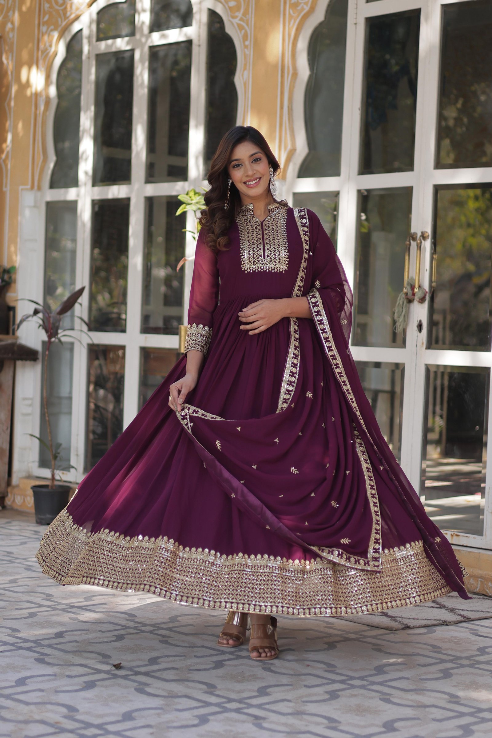Blooming Georgette With Attractive lace and embroidered work gown with Dupatta